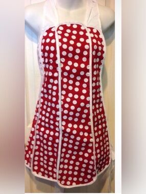 American Hostess brand vintage-style polka dot apron featuring Red and white